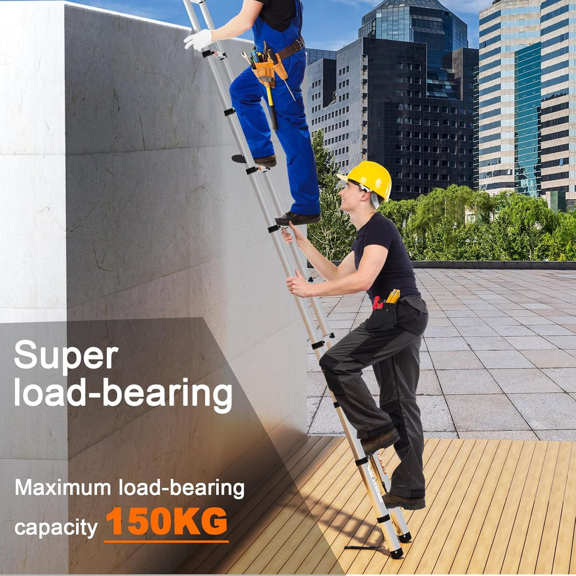 سلم تلسكوبي بطول 3.8 متر | 12.5 قدم للاستخدام الداخلي والخارجي، يتحمل حمولة قصوى قدرها 330 رطلاً