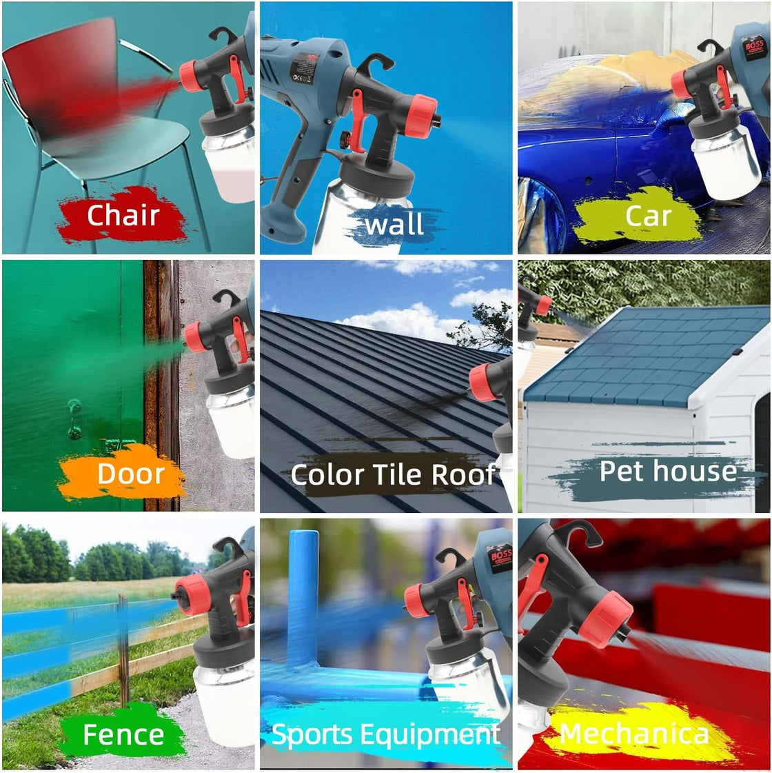 BOSS High Power HVLP Cordless Paint Sprayer with 1000ml Container - Jog Wheel Flow Control - Lightweight & Detachable Design - Copper Nozzles - Easy Cleaning Electric Spray Gun