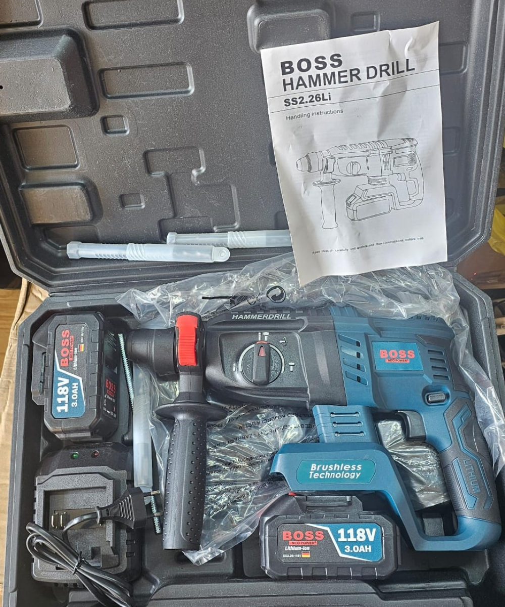 Boss Brushless Cordless Rotary Hammer 118V One Chuck with Charger