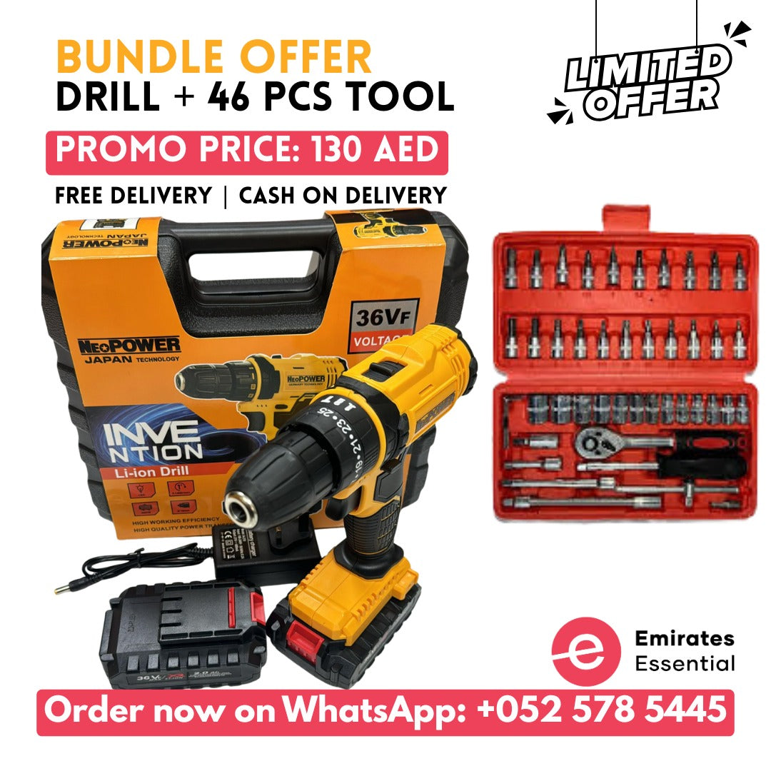 Neo Power Drill + 46 Pcs Socket Set Combo