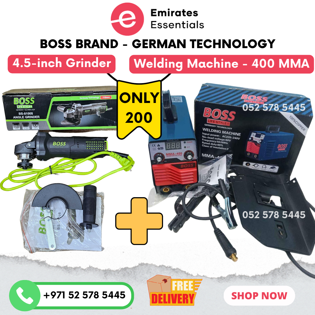 BOSS 2 PCS Power Tool Kit Deals |  4.5-inch Grinder & Welding Machine-400 MMA