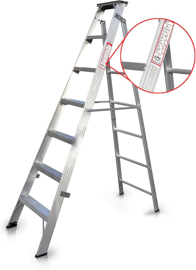 EMC Dual Purpose Aluminium 7 Step Ladder for Home: 250kg Capacity, Heavy Duty Design with Safety Lock | Extendable Feature