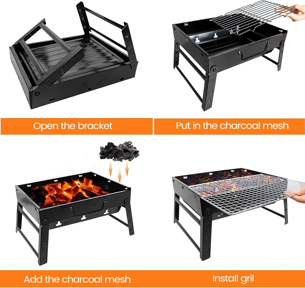 Barbecue Grill, [Barbecue Rack 36* 29* 6.8 cm] Charcoal Grill Portable Folding BBQ Grill Barbecue Desk Tabletop Outdoor Stainless Steel Smoker BBQ for Picnic Garden Terrace Camping Travel