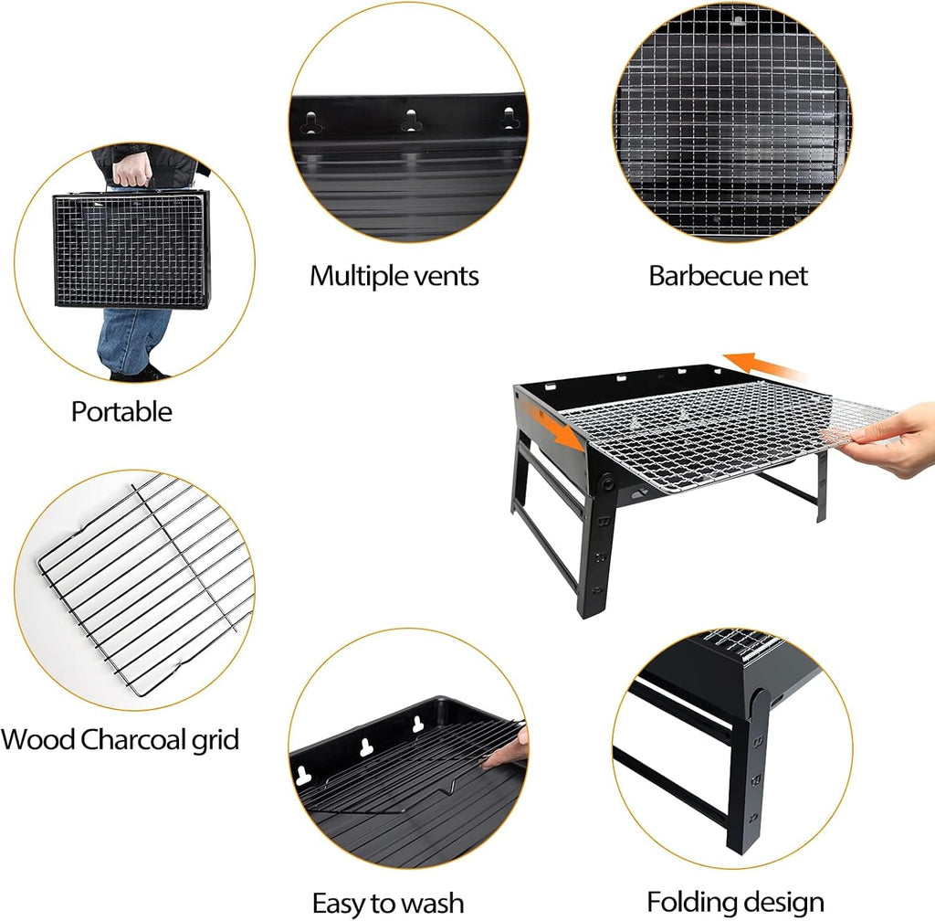 Barbecue Grill, [Barbecue Rack 36* 29* 6.8 cm] Charcoal Grill Portable Folding BBQ Grill Barbecue Desk Tabletop Outdoor Stainless Steel Smoker BBQ for Picnic Garden Terrace Camping Travel