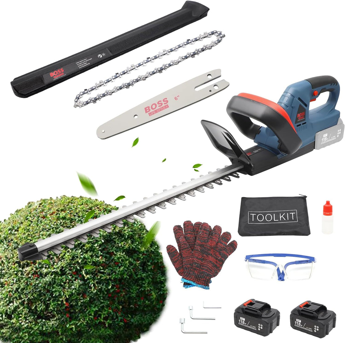 Cordless Hedge Trimmer with battery and Charger | Boss Heavy Duty Shrub Cutter for Effortless Hedge Clipping, Grass Trimming, and Pristine Landscaping