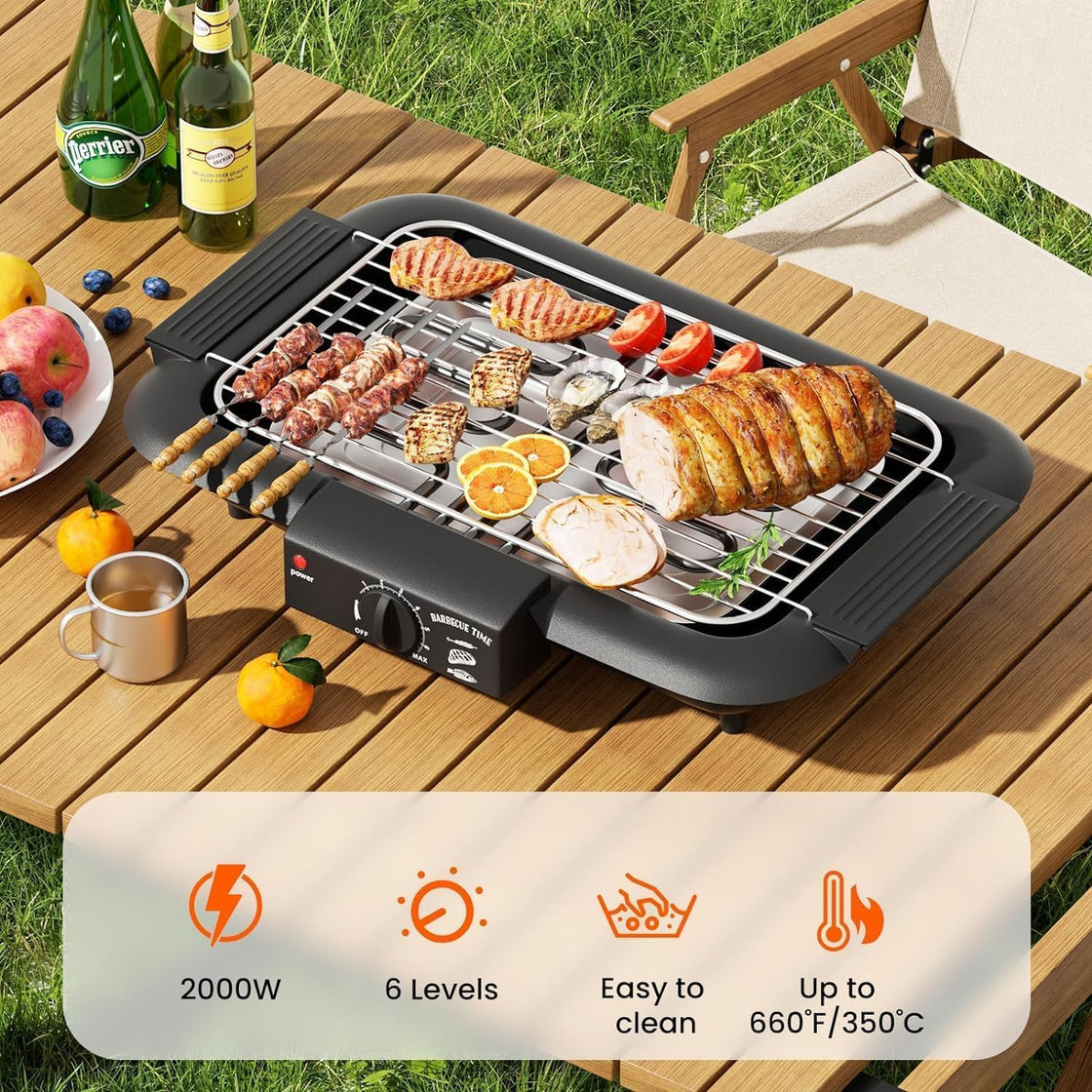 2000W Electric Barbecue Grill | Non-Stick 5-Level Adjustable BBQ Machine for Indoor & Outdoor Use