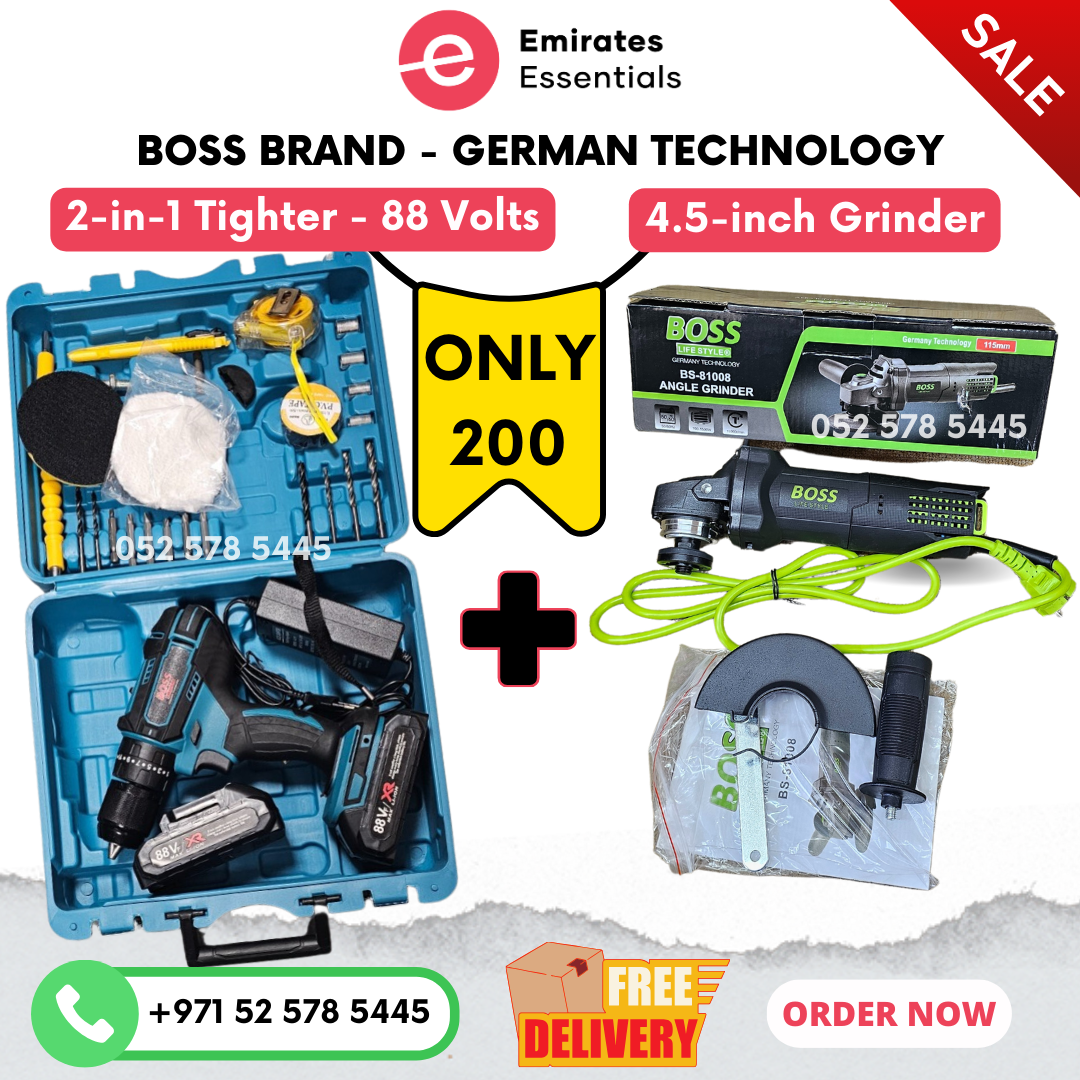 BOSS 2 Pcs Power Tool Bundle 88 Volts Tighter & 4.5-inch Grinder