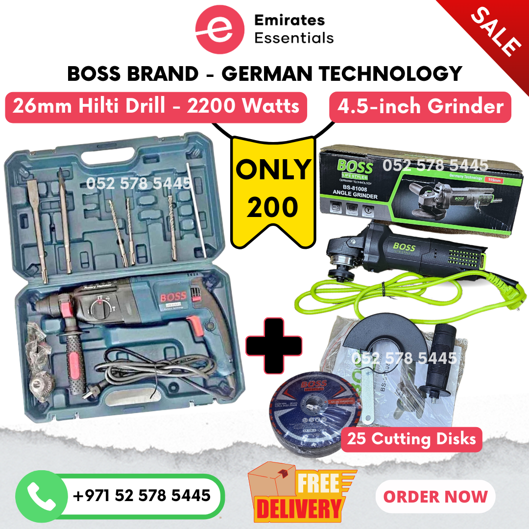2-in-1 | 26mm Hilti Drill-2200 Watts + 4.5-inch Grinder | German Technology