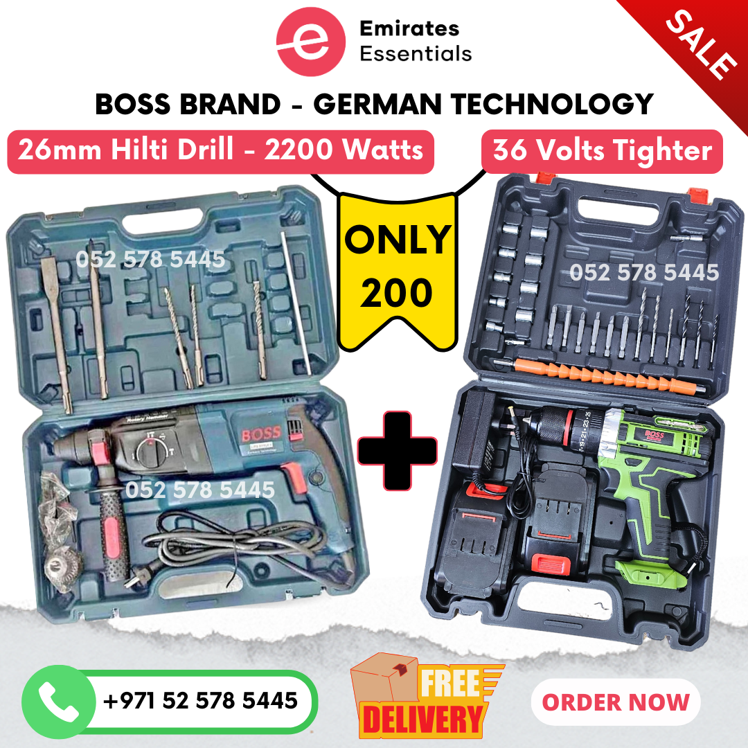 BOSS 2 Pcs Power Tool Bundle Deals | 26mm Hilti Drill & 4.5-inch Grinder