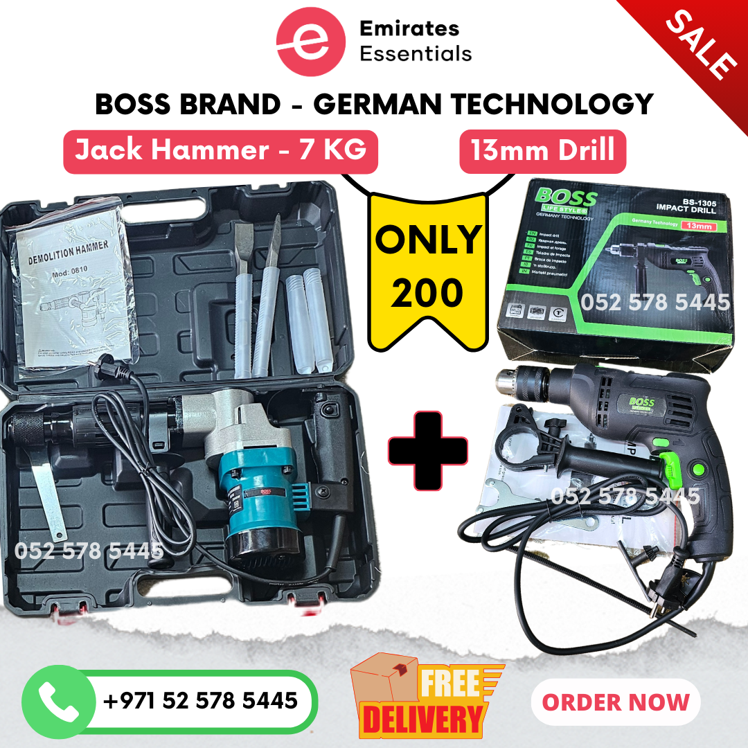 BOSS 2 Pcs Tool Bundle Deals have 7 kg Jack Hammer & 13mm Drill Machine