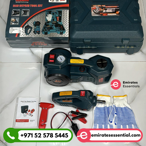 Boss Car Repair Tool Kit – 3-in-1 Jack, Air Compressor, and Impact Wrench