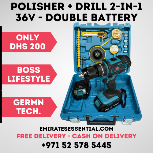 مثقاب كهربائي لاسلكي بوس 36 فولت مع بطاريات وشاحن