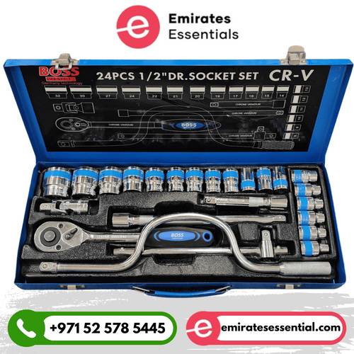 Boss 24 Pcs 1/2'' Dr Socket Set with Ratchet