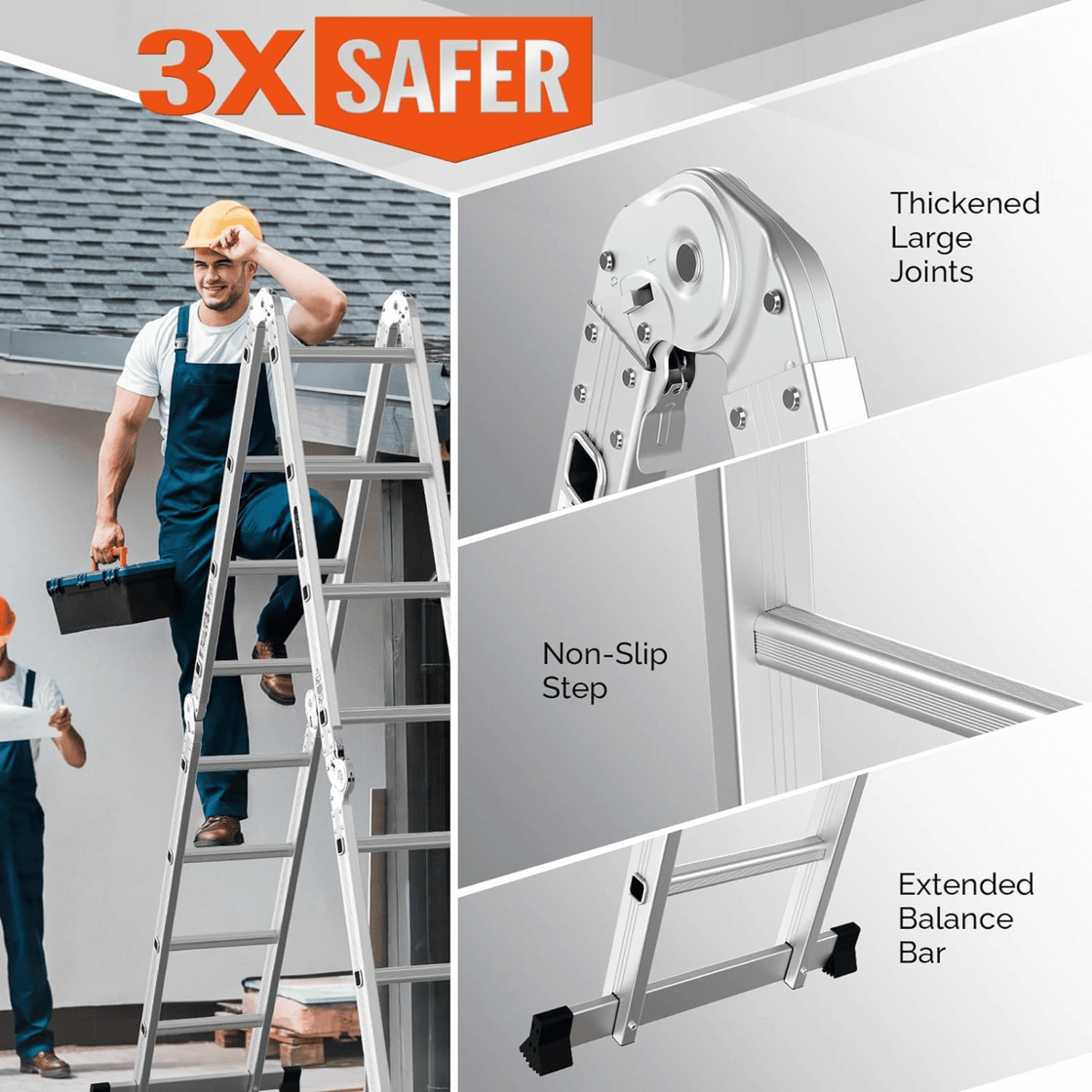 Multipurpose Aluminum Folding ladder | Heavy Duty Extendable Scaffold Ladder | 7 In 1 Extension Step Lightweight 330LB