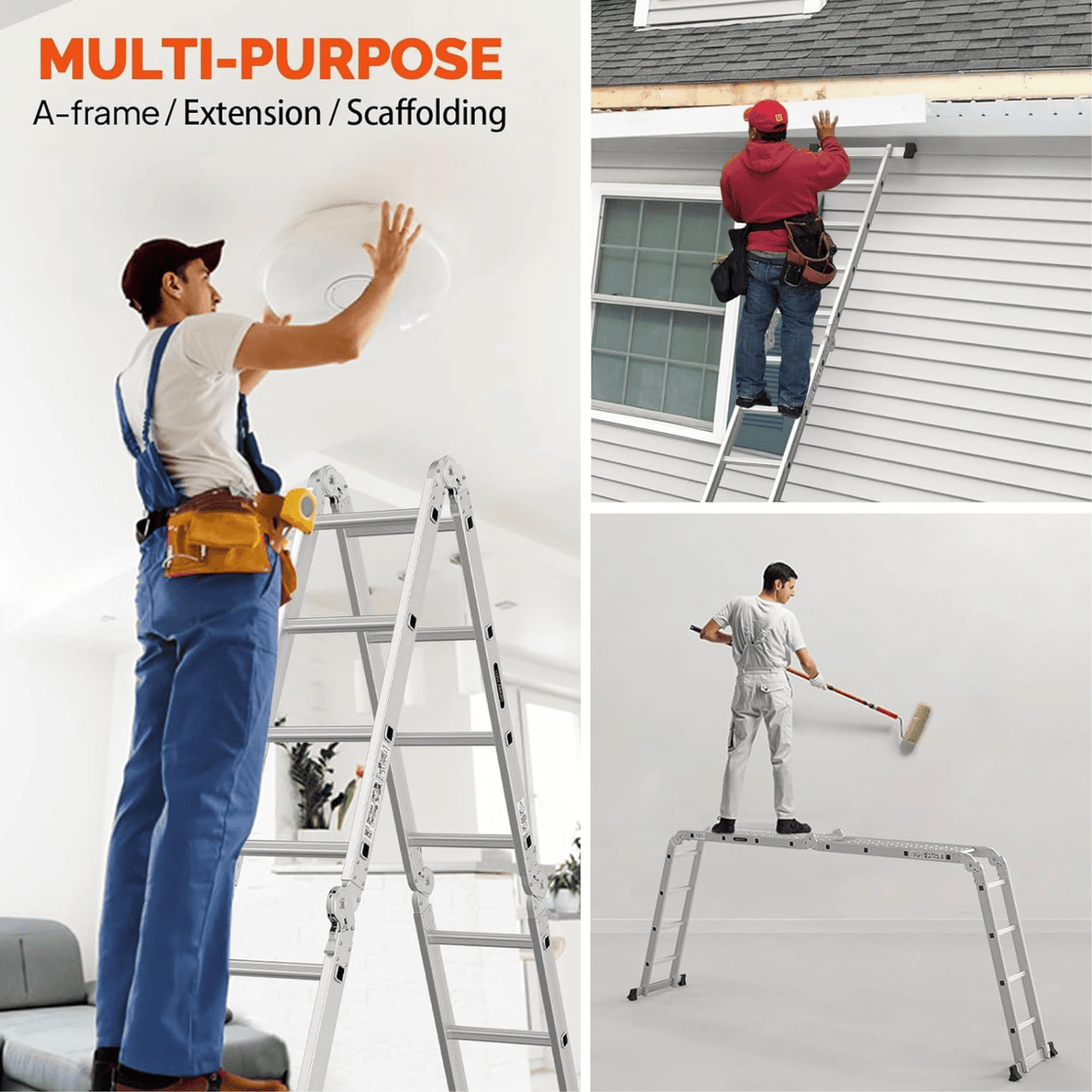 Multipurpose Aluminum Folding ladder | Heavy Duty Extendable Scaffold Ladder | 7 In 1 Extension Step Lightweight 330LB