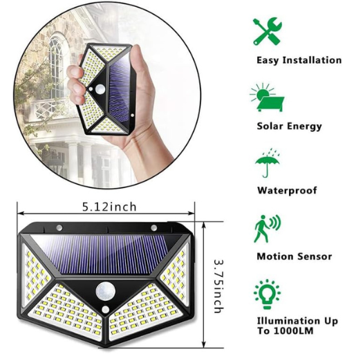 Outdoor Solar Motion Sensor Lights - 100 LED | 3 Modes, Waterproof Outdoor, 270° Wide Angle | Wall Lights for Patio Yard Garden Porch Garage