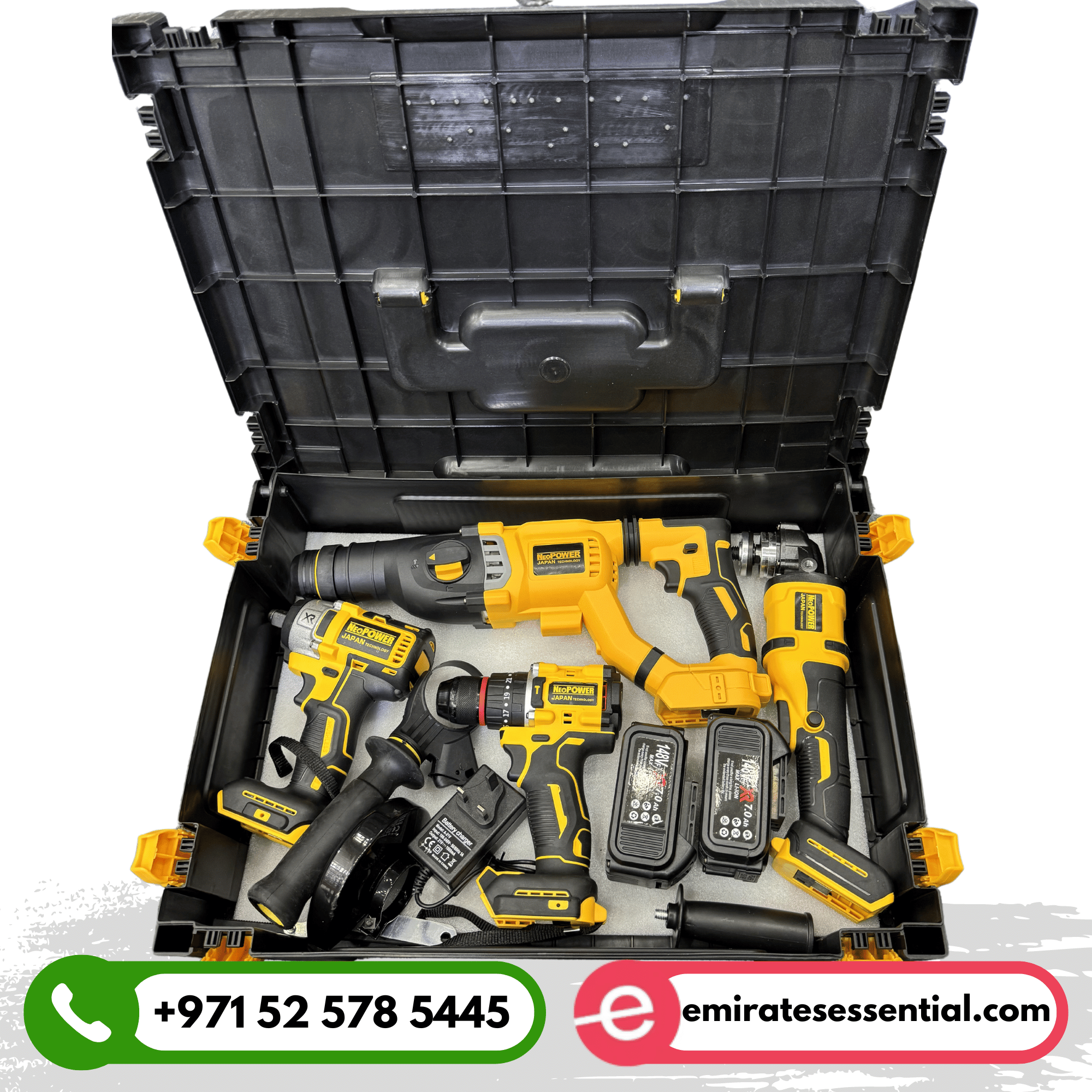 NEO Power 4 Pcs Power Tools Combo Set | 148 Vf Double Battery