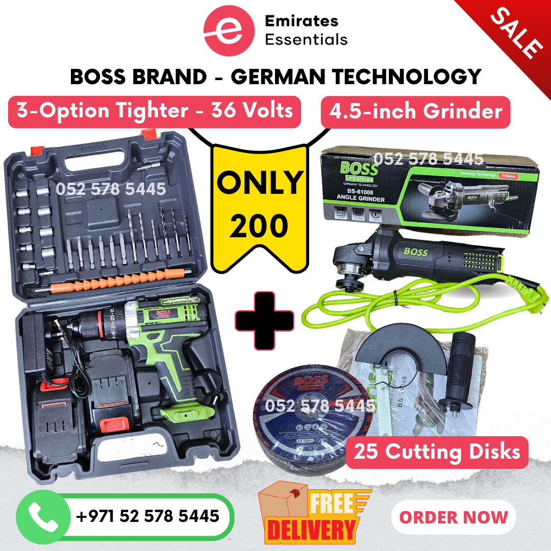 BOSS 2 Pcs Combo Tool Set | Tighter-36 Volts, 4.5-inch Grinder