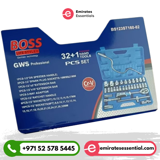 مجموعة أدوات يدوية ومقابس من BOSS، مكونة من 32 قطعة، بمقبض Dr. Speeder مقاس 1/2 بوصة