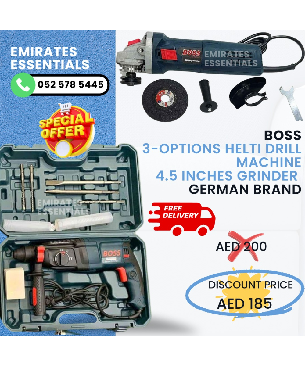 BOSS Brand | 3-Options Helti Drill Machine with 4.4 inches Grinder