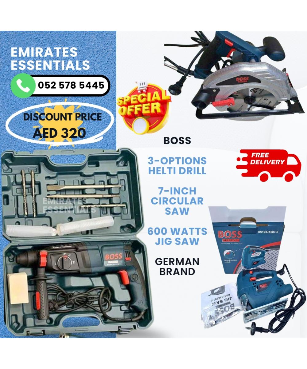 BOSS 3 PCS Electric Tool Set | Helti drill machine, Saw Cutter & Jigsaw