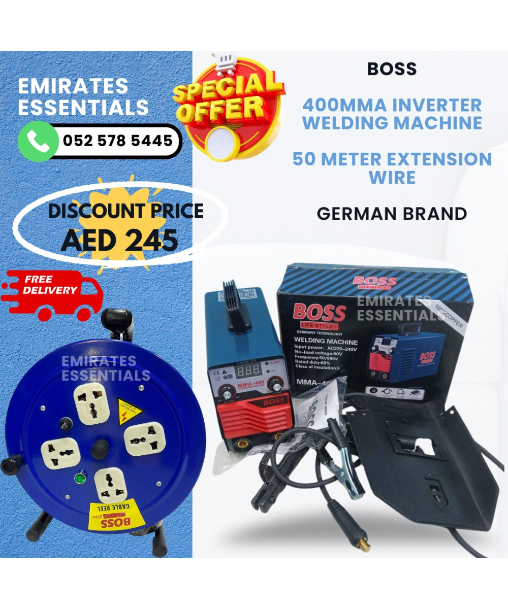 توفر أداة BOSS 2 في 1 الكهربائية آلة لحام بقوة 400 مم مع سلك تمديد بطول 50 مترًا