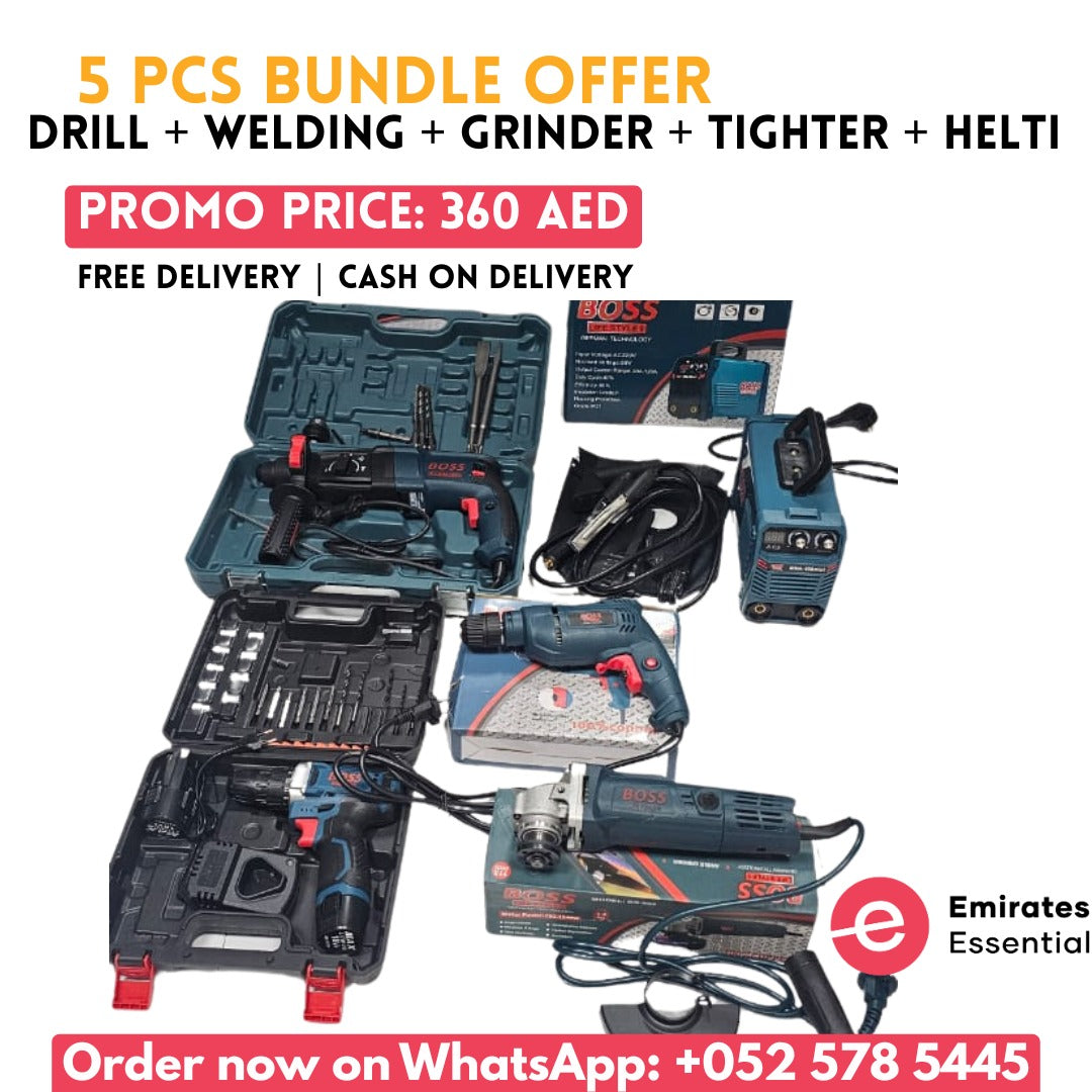 Boss 5 Pcs Power Tool Combo – Complete Workshop Set