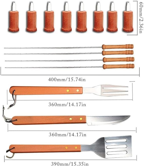 Wooden Handle BBQ Tools Set with Case