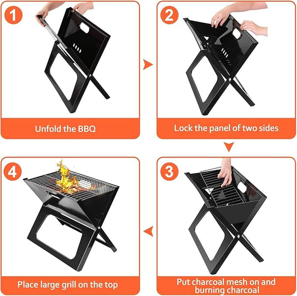 Foldable Briefcase Style Charcoal Barbecue And Tandoor Grill Barbeque Stand For Outdoor Picnic Camping And Traveling, Free Standing